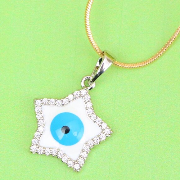 "Star Evil Eye Pendant in Rose Gold Plated Brass with CZ Detailing, XPPT1820 - Picture 1 of 13